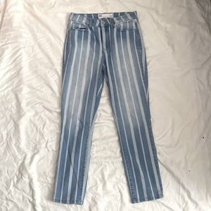 light blue with white striped jeans. Never worn. Excellent condition.